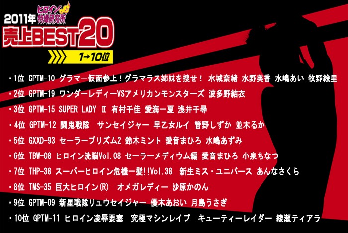 TDLN-143 Heroine Tokusatsu Institute Stores Top 20 Selling Films In 2011 – No.10-1 Yui Hatano Eri Makino Chika Arimura Chihiro Asai Shizuka Kanno Aoi Yuuki Mahiro Aine Azumi Mizushima Ai Mizusima Ichika Aimi