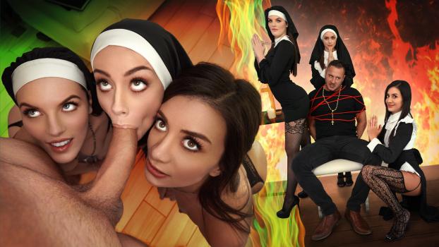 BFFs - Natalie Brooks, Selena Love , Fiona Frost - Three Horny Nuns Fuck the Devil Out of Him